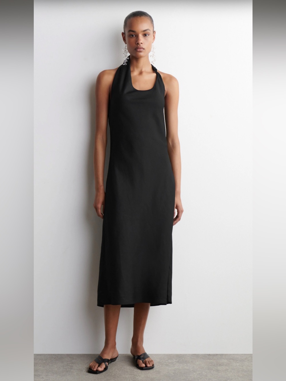 COS TWISTED LINEN-BLEND HALTERNECK DRESS Size 6 NWT